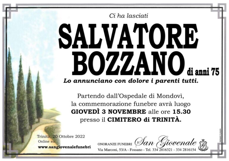 Manifesto funebre di Salvatore Bozzano