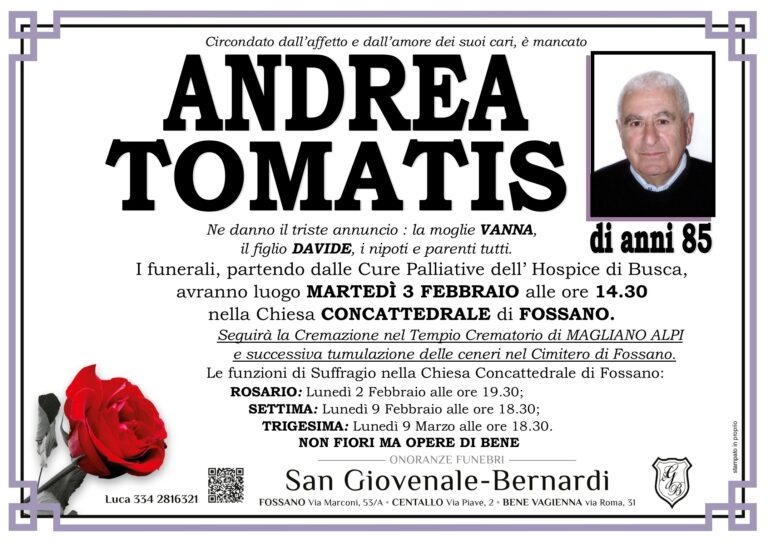 Manifesto funebre di ANDREA TOMATIS