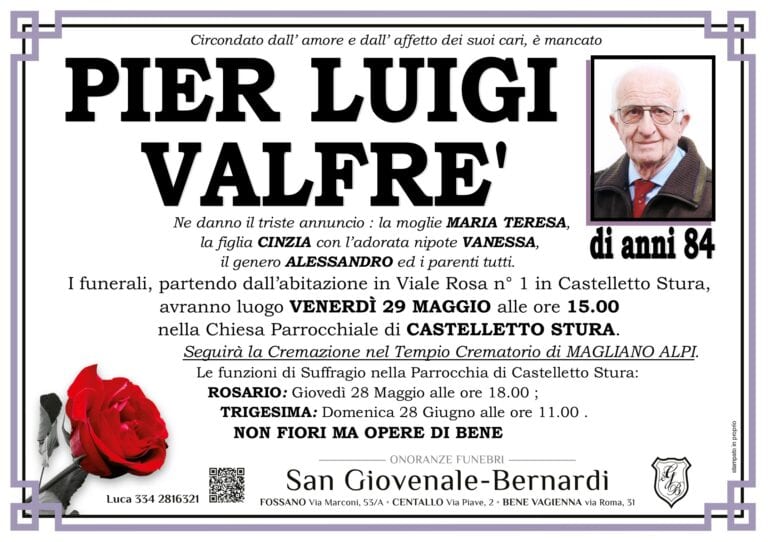 Manifesto funebre di PIER LUIGI VALFRE'