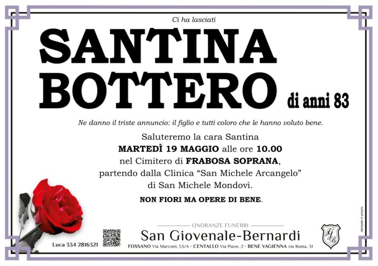 Manifesto funebre di SANTINA BOTTERO