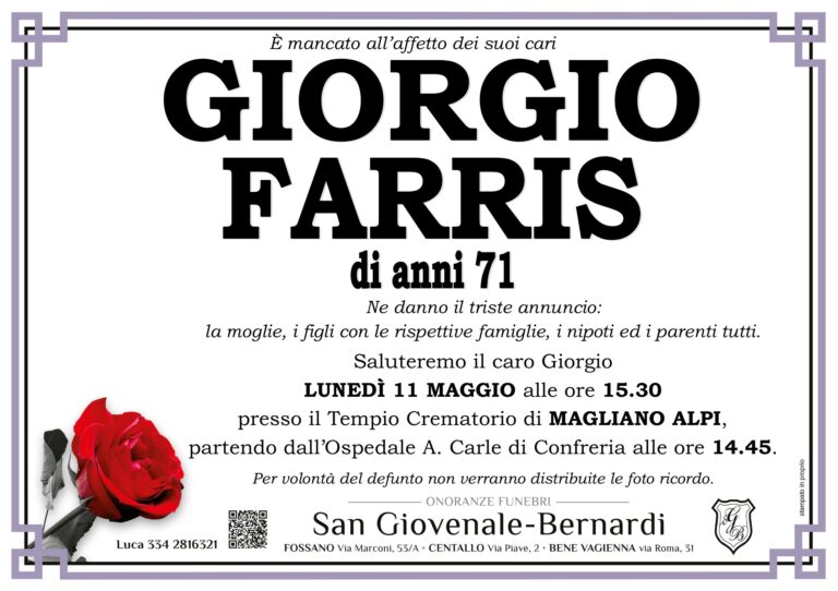 Manifesto funebre di GIORGIO FARRIS