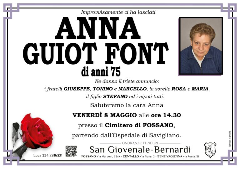 Manifesto funebre di ANNA GUIOT FONT