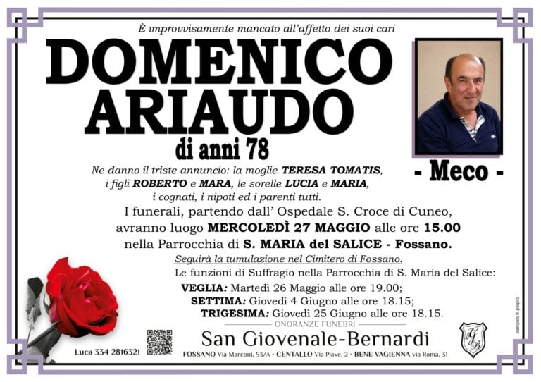 Manifesto funebre di DOMENICO ARIAUDO