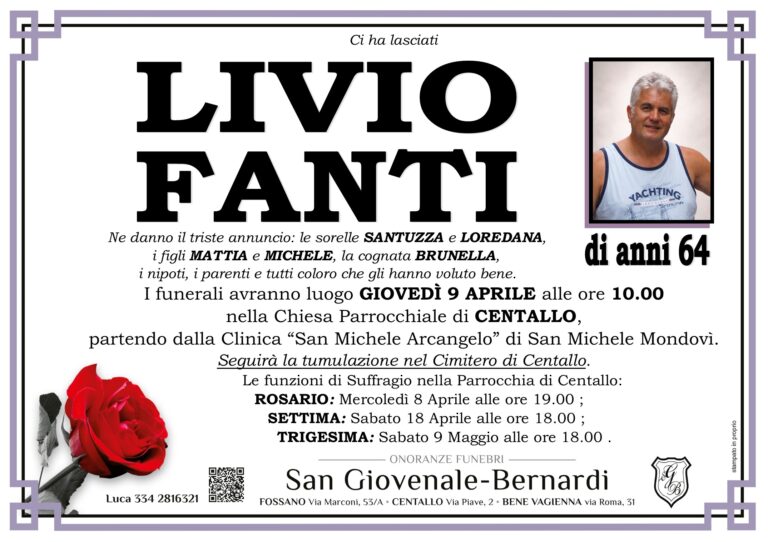 Manifesto funebre di LIVIO FANTI