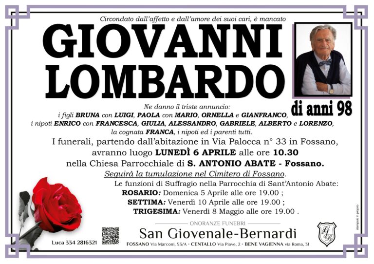 Manifesto funebre di GIOVANNI LOMBARDO