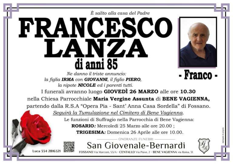 Manifesto funebre di FRANCESCO LANZA