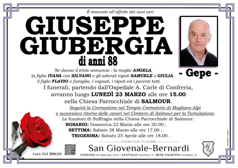 Manifesto funebre di GIUSEPPE GIUBERGIA