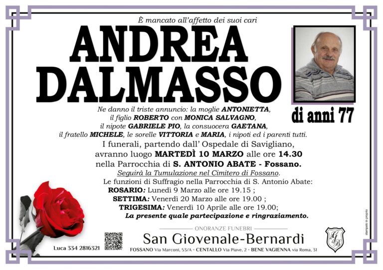 Manifesto funebre di ANDREA DALMASSO