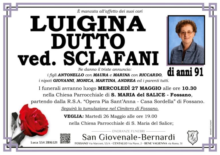Manifesto funebre di LUIGINA DUTTO ved. Sclafani