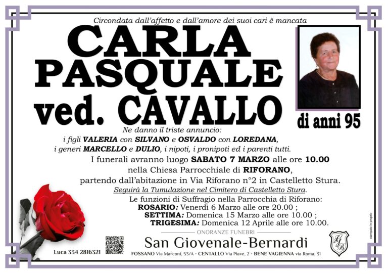 Manifesto funebre di CARLA PASQUALE ved. Cavallo