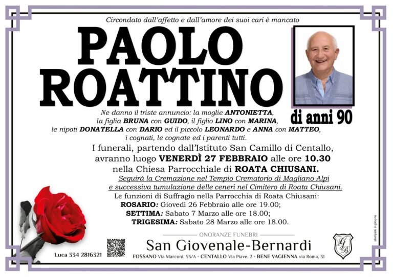 Manifesto funebre di PAOLO ROATTINO