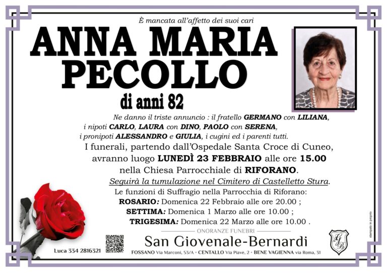 Manifesto funebre di ANNA MARIA PECOLLO