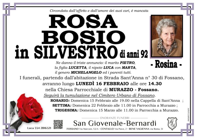 Manifesto funebre di ROSA BOSIO in Silvestro