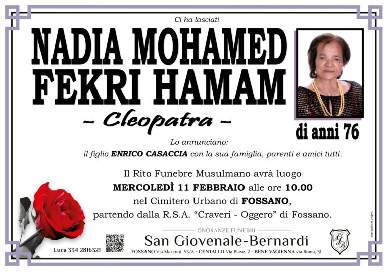Manifesto funebre di NADIA MOHAMED FEKRI HAMAM