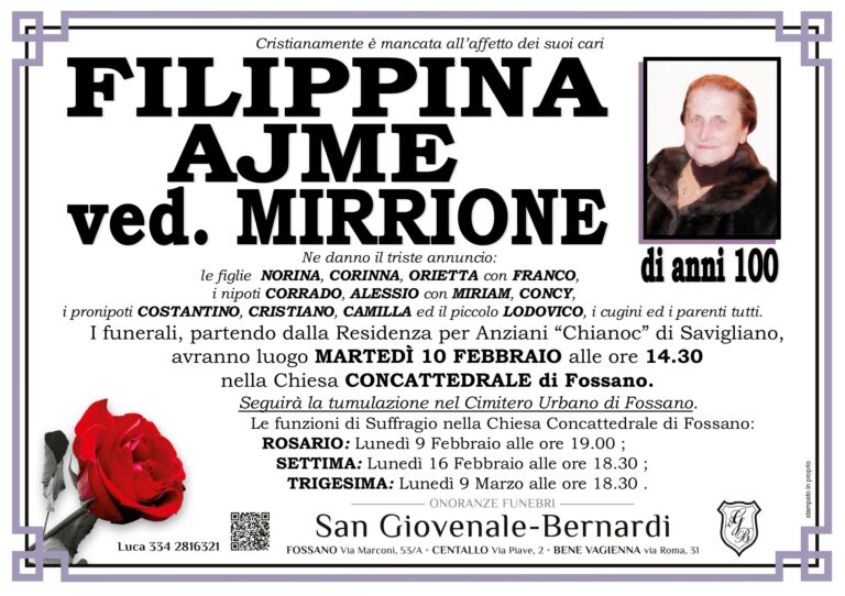 Manifesto funebre di FILIPPINA AJME ved. Mirrione
