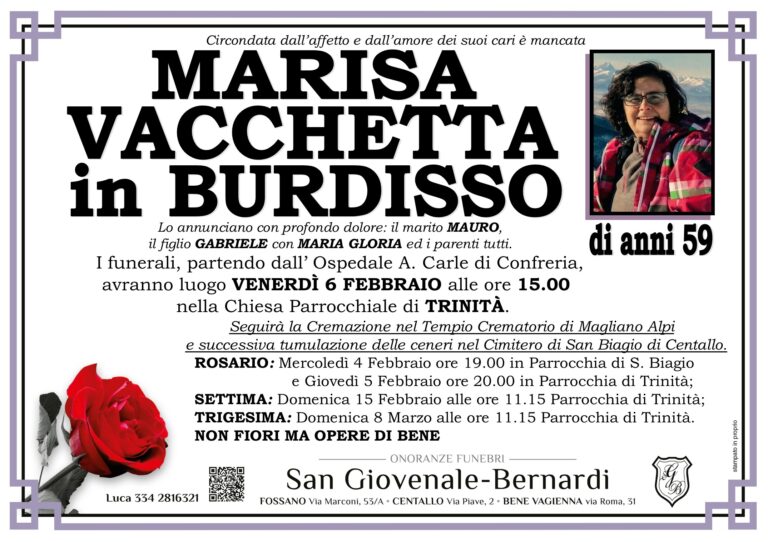 Manifesto funebre di MARISA VACCHETTA in Burdisso