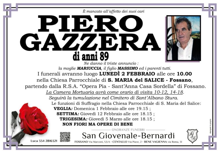Manifesto funebre di PIERO GAZZERA