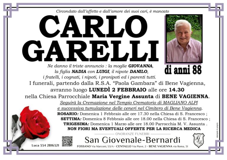 Manifesto funebre di CARLO GARELLI