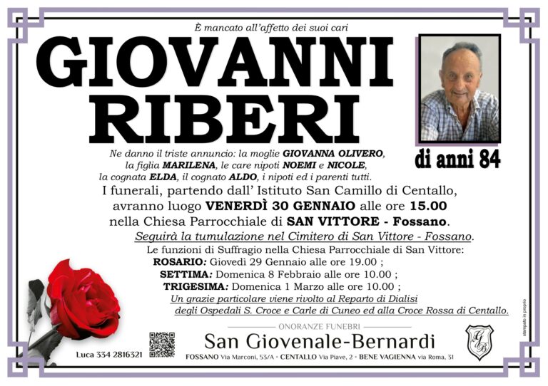 Manifesto funebre di GIOVANNI RIBERI