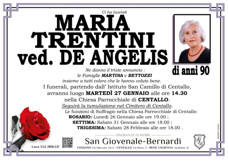 Manifesto funebre di MARIA TRENTINI ved. De Angelis