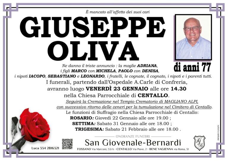 Manifesto funebre di GIUSEPPE OLIVA
