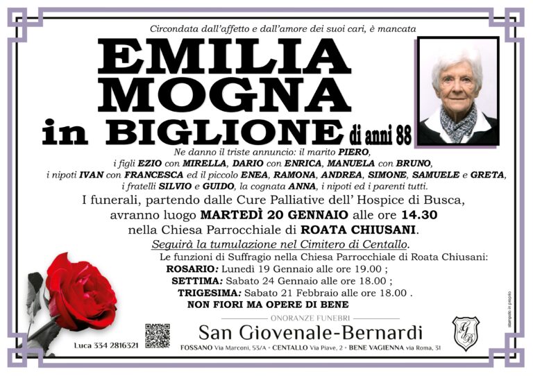 Manifesto funebre di EMILIA MOGNA in Biglione