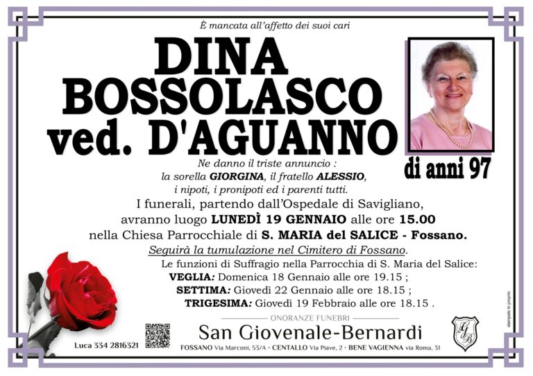 Manifesto funebre di DINA BOSSOLASCO ved. D'aguanno