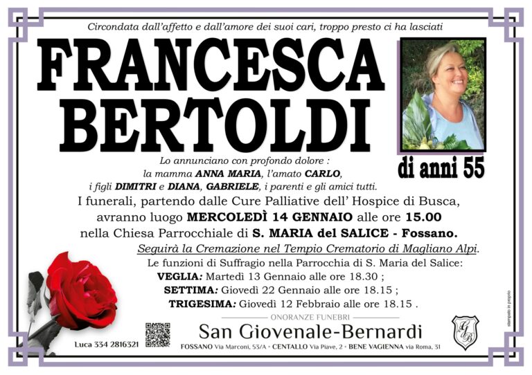 Manifesto funebre di FRANCESCA BERTOLDI