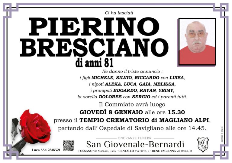 Manifesto funebre di PIERINO BRESCIANO