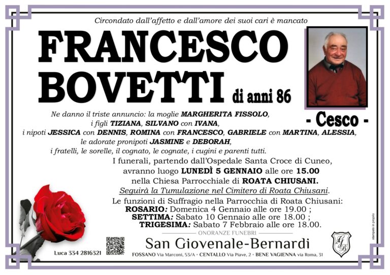 Manifesto funebre di FRANCESCO BOVETTI
