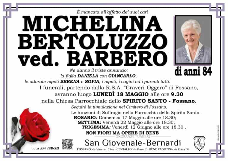 Manifesto funebre di MICHELINA BERTOLUZZO ved. Barbero