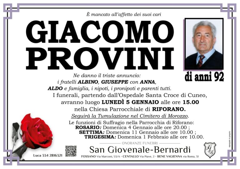 Manifesto funebre di GIACOMO PROVINI
