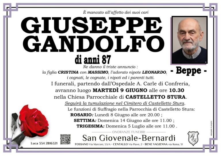 Manifesto funebre di GIUSEPPE GANDOLFO - Beppe -