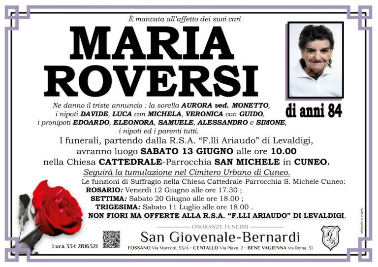 Manifesto funebre di MARIA ROVERSI