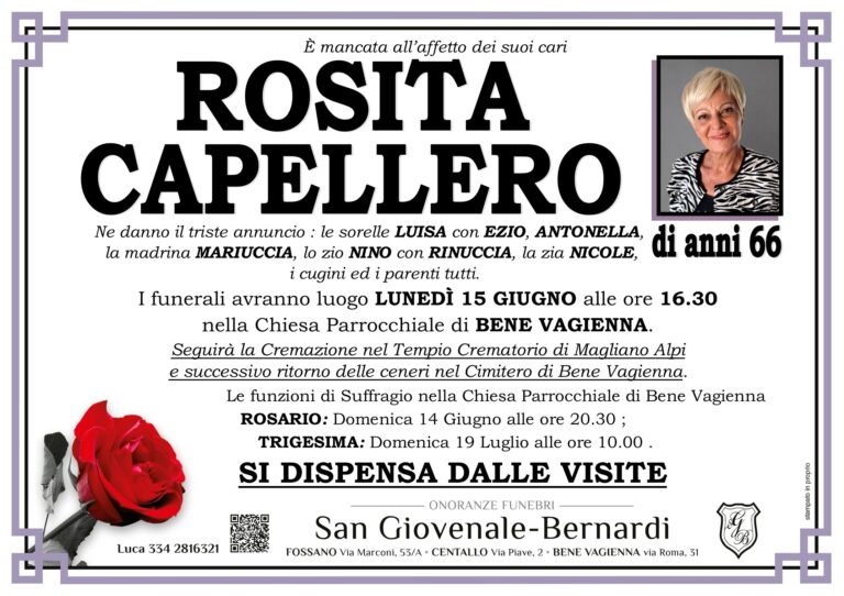 Manifesto funebre di ROSITA CAPELLERO