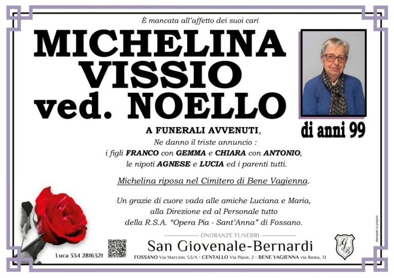 Manifesto funebre di MICHELINA VISSIO ved. NOELLO