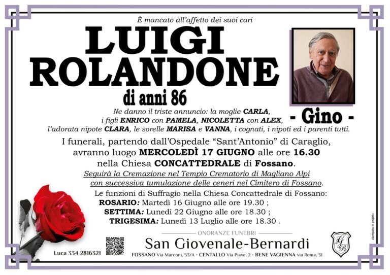 Manifesto funebre di LUIGI ROLANDONE - Gino -
