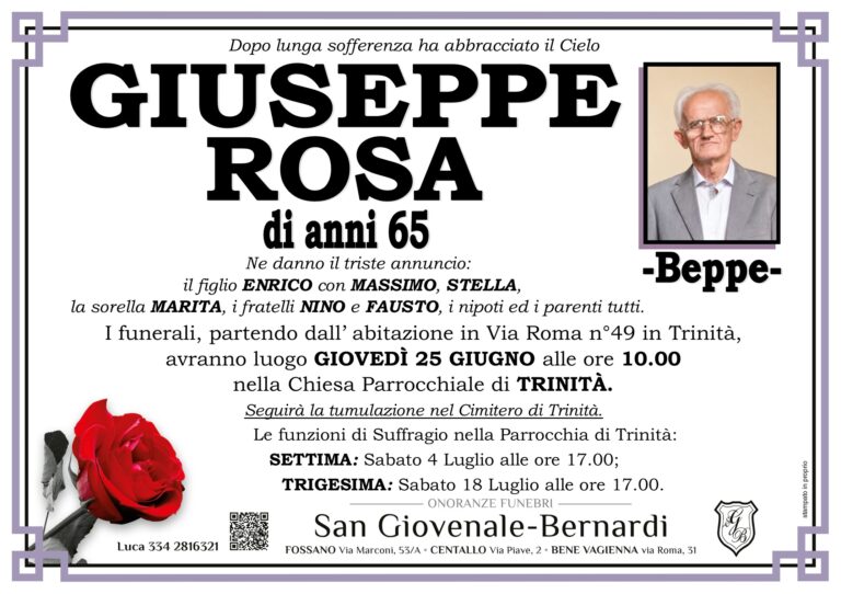 Manifesto funebre di GIUSEPPE ROSA -Beppe-