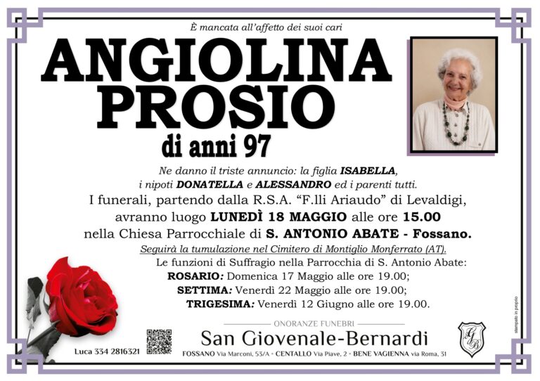 Manifesto funebre di ANGIOLINA PROSIO