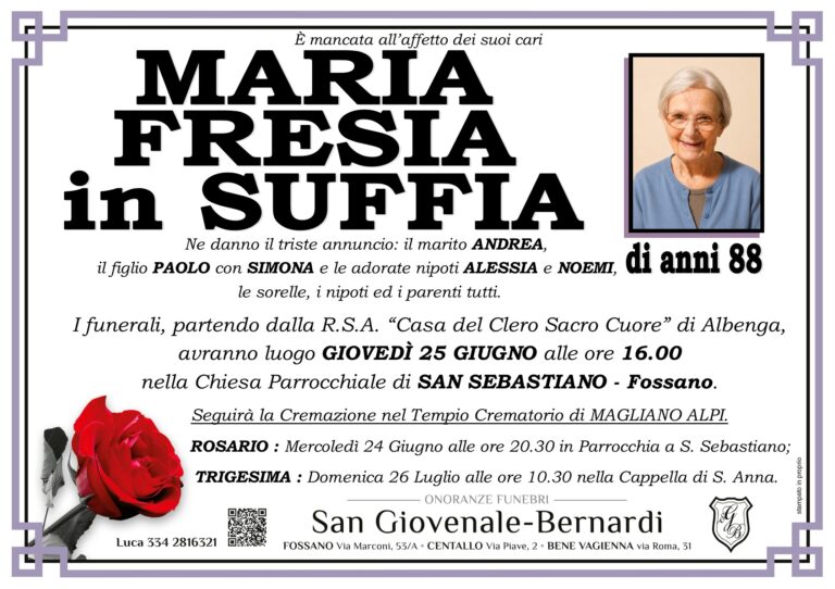 Manifesto funebre di MARIA FRESIA in Suffia