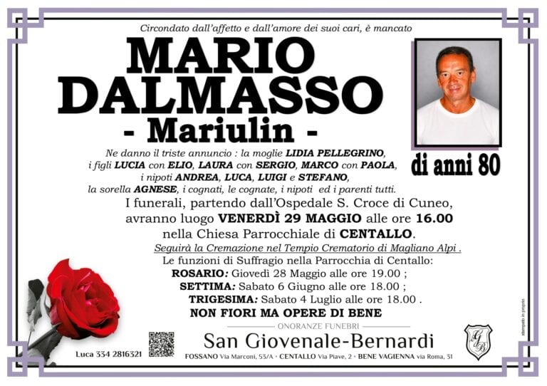 Manifesto funebre di MARIO DALMASSO