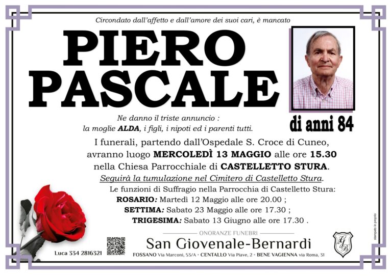 Manifesto funebre di PIERO PASCALE