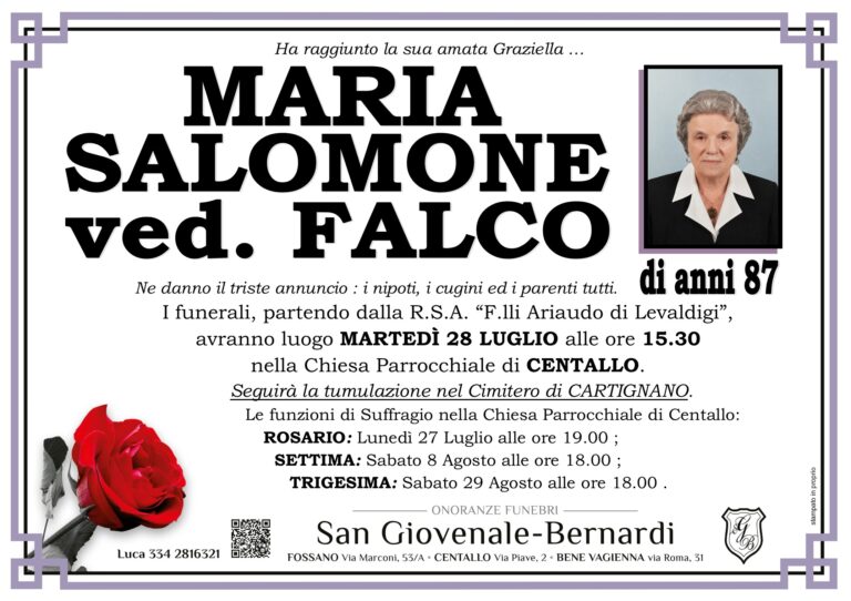 Manifesto funebre di MARIA SALOMONE ved. FALCO