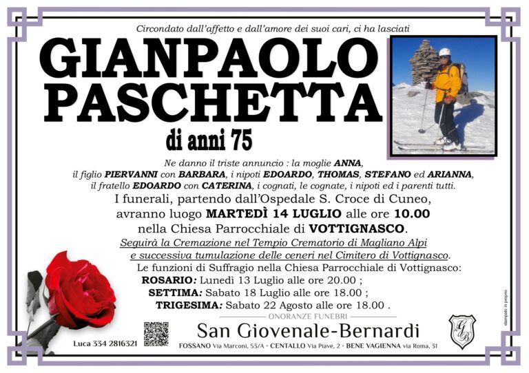 Manifesto funebre di GIANPAOLO PASCHETTA