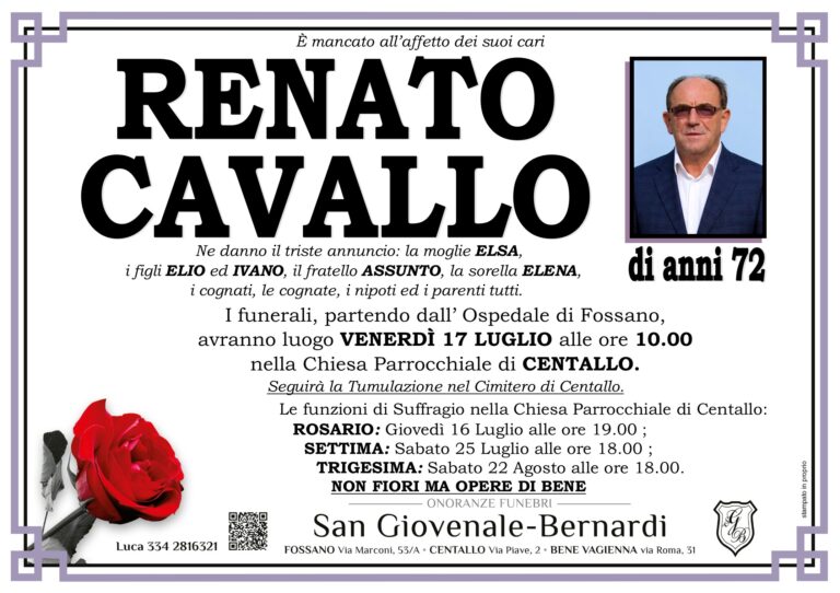 Manifesto funebre di RENATO CAVALLO