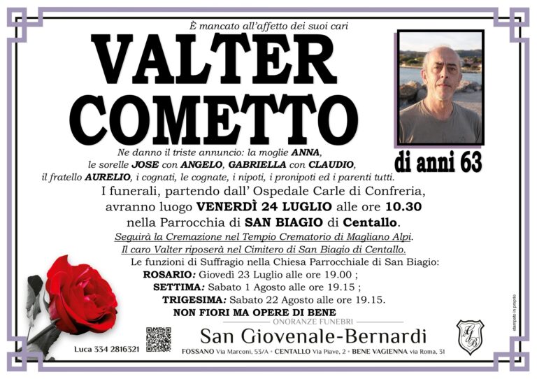 Manifesto funebre di VALTER COMETTO