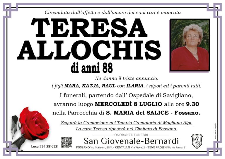 Manifesto funebre di TERESA ALLOCHIS