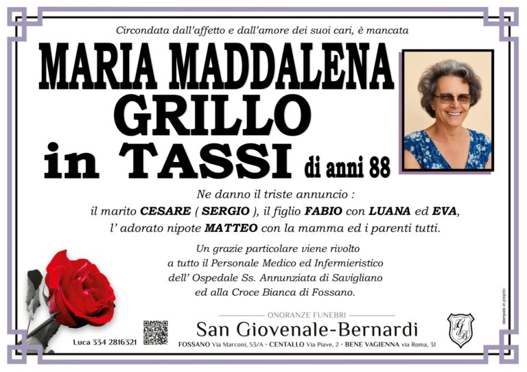 Manifesto funebre di MARIA MADDALENA GRILLO in TASSI