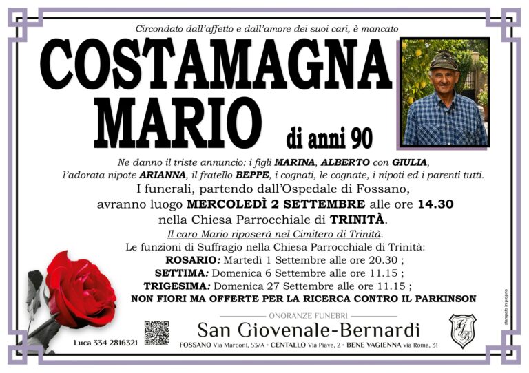 Manifesto funebre di MARIO COSTAMAGNA