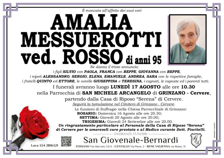 Manifesto funebre di AMALIA MESSUEROTTI ved. ROSSO